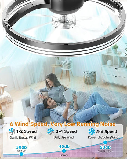 Ceiling Fans with Lights and Remote Low Profile Flush Mount LED Ceiling Fan with Lights 3000K-6500K Dimmable Foldable Fandelier Light 6 Wind Speeds Night Light for Bedroom Living Room Black Striped