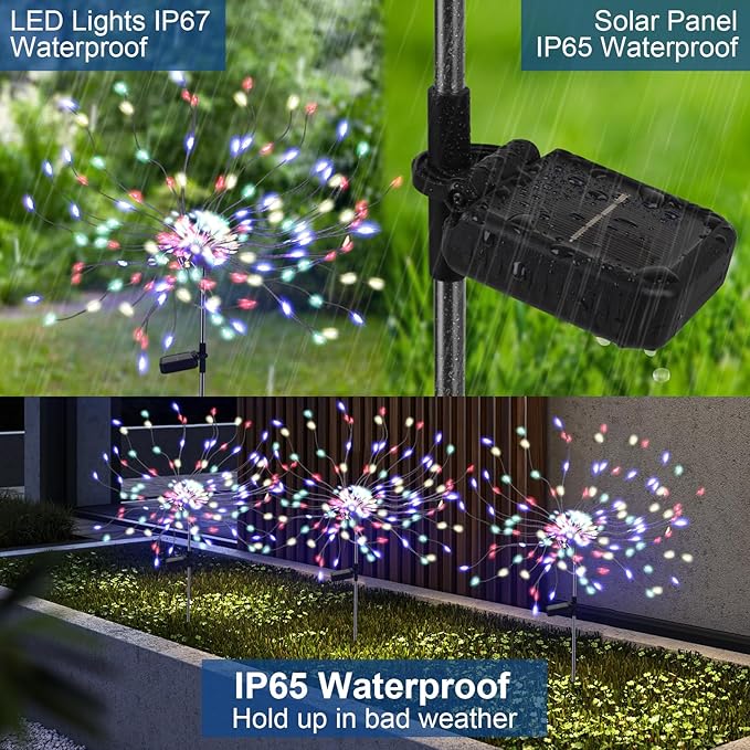 PXBNIUYA 2 Pack 175 LED Solar Firework Lights Outdoor, 4th of July 2 Modes Solar Garden Light Waterproof Twinkling Light, Starburst Lights for Landscape Path Halloween Christmas Decor （Colorful）