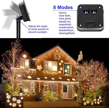 Solar String Lights for Outside, Fairy Lights Outdoor Waterproof, Warm White 2Pack Total 200LED 66Ft 8 Modes Mini Small Solar Powered Lights for Christmas, Garden, Patio, Fence, Balcony