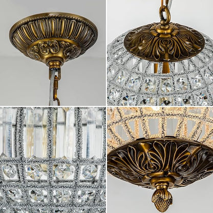 Antique Crystal Globe Chandelier, 11.8" Vintage Small Sphere Chandelier Crystal Pendant Light Fixture for Foyer Dining Room Kitchen Island Bronze