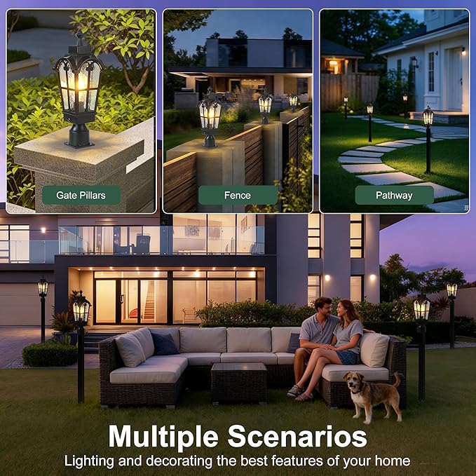 Motion Sensor Outdoor Post Lights Waterproof Dawn to Dusk Sensor Post Light Fixture Outdoor Anti-Rust Waterproof Exterior Lamp Post Lighting for Yard Pathway Driveway Fence -2 Pack