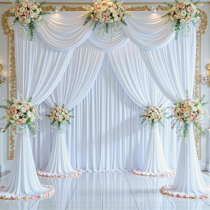 4 Panels White Backdrop Curtains for Wedding Party Wrinkle Free Backdrops Curtain Drapes Fabric Decorations Photo Back Drop Cloth for Baby Shower Photography Stage Reception 20ft(W) x 12ft(H)