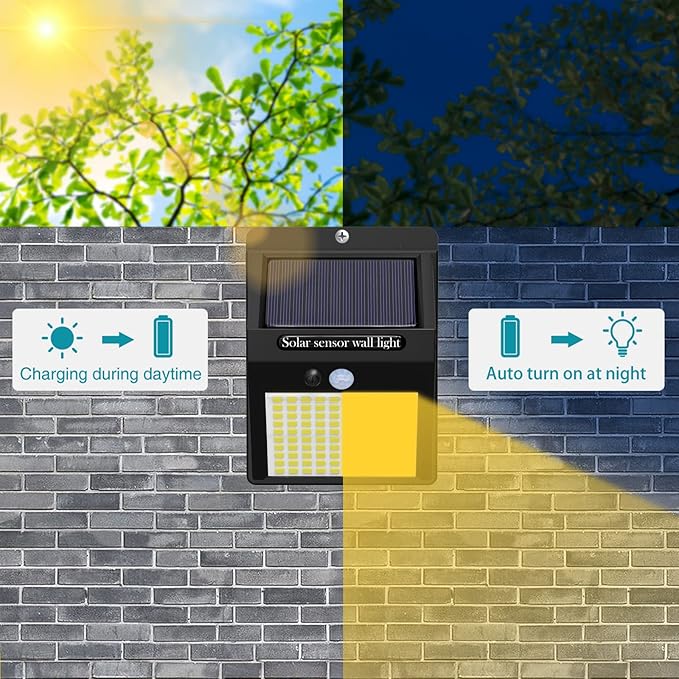 10 Pack Solar Motion Lights - 3 Modes/100LED Outdoor Security Lights - Wireless, IP65 Waterproof - Warm White for Front Door, Backyard, Garage, Deck