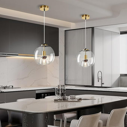 9.1in Large Clear Glass Pendant Light for Kitchen Island – 1-Pack with1 Extra LED Bulb & 4.92ft Adjustable Cord | Modern Minimalist Lighting for Dining Room, Living Room, Entryway