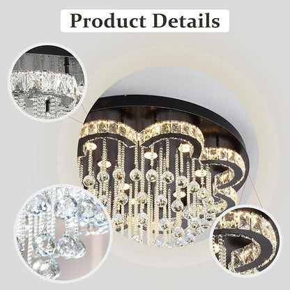 Flashing God 48inches Crystal Chanderliers for Living Room Entryway Modern Crystal Folwer Ceiling Light for Foyer Interior LED Dimmable Lighting 2700k 4500k 6000k