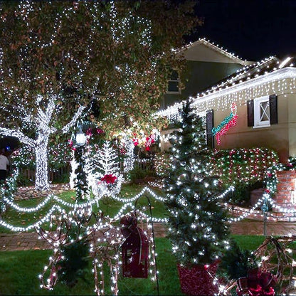 JMEXSUSS 300 LED White Christmas Lights, Outdoor Indoor, Green Wire, 8 Modes, Waterproof, Perfect for Xmas, Wedding, Party, Garden