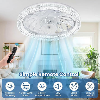 Ceiling Fans with Lights,Socket Fan Light with Remote Control,E26 Dimmable Brightness 3000K-6500K Memory,4 Fan Speeds,2200 Lumens LED Quiet Ceiling Fans Perfect for Small Spaces, Bedroom, Home Offices