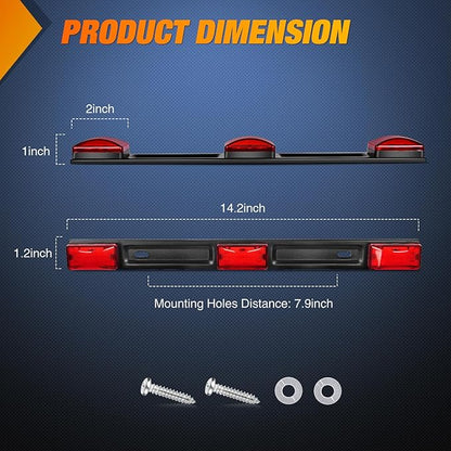 Nilight 9 LED Marker Tail Trailer Light Bar 14.2Inch 2 PCS Red Clearance Identification Running Mark ID Rear Stainless Steel Bracket for 12V Pickup Truck RV Boat