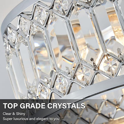 YURNYQ Crystal Ceiling Light Fixture, Modern Semi Flush Mount Ceiling Light, Chrome Lighting Fixtures Ceiling Lamp for Hallway, Kitchen, Entryway, Bedroom, Laundry Room, 9.05 Inch