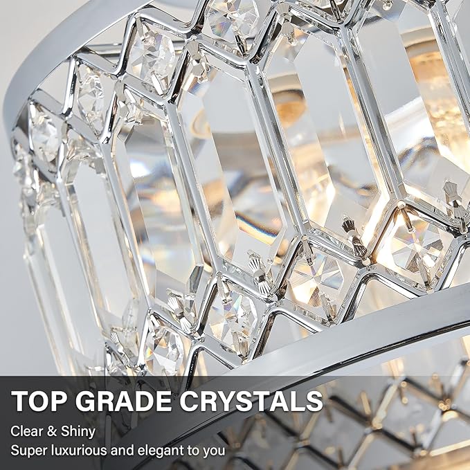 YURNYQ Crystal Ceiling Light Fixture, Modern Semi Flush Mount Ceiling Light, Chrome Lighting Fixtures Ceiling Lamp for Hallway, Kitchen, Entryway, Bedroom, Laundry Room, 1-Light, 11.4 Inch