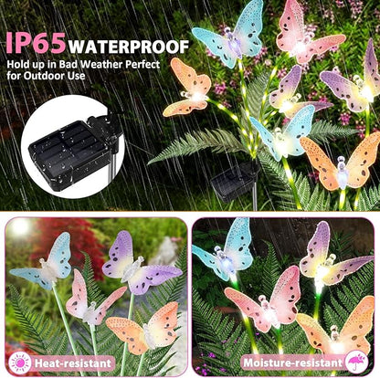 Weepong Solar Garden Lights 4 Pack Waterproof Decorative Solar Lights Outdoor with Glowing Stems,7-Color Changing ‎Fiber Optic Butterfly Light for Outside Yard Lawn Garden Decor, Gifts for Women