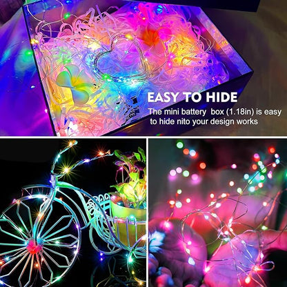 AIKEI 24 Pack LED Fairy Lights Battery Operated, String Lights Waterproof 7 Feet 20 Led Firefly Starry Lights for Wedding Party Bedroom Garden Christmas Decoration Mix Colored