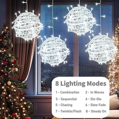 Outdoor Christmas Ball Lights 4 Pack Hanging 15.7" LED Garden Sphere Tree Lights 8 Modes Waterproof Glow Globe Light with Memory Timer Plug for Yard Porch Eave Patio Home Bedroom Decoration-Cool White
