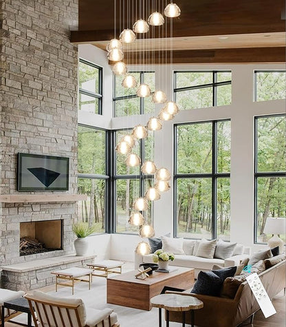 25-Lights Modern Chandeliers for High Ceiling Large Crystal Chandeliers LED Long Handing Light Fixture for Hallway Foyer Staircase 3000K
