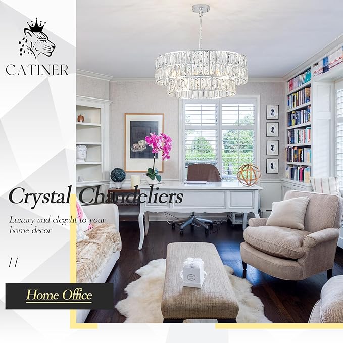 24'' Luxury Chrome Crystal Chandelier 8-Lights Modern Semi Flush Mount Ceiling Light Fixtures Round Crystal Pendant Chandeliers for Living Room Dining Room Kitchen Foyer Bedroom