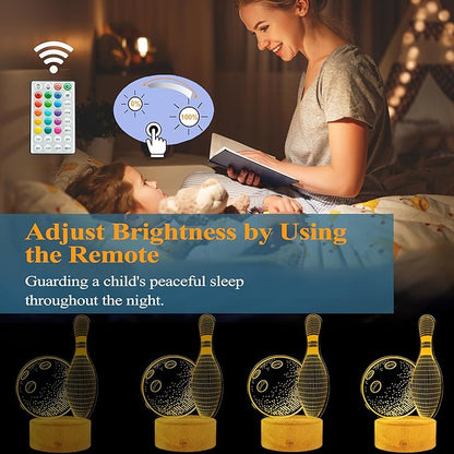 Bowling Night Light, Bowling Gifts 3D Illusion Lamp with 16 Colors Changing, Timer, 4 Flash Modes and Dimmable, Kids Boys Girls Room Decoration, Holiday Xmas Gifts