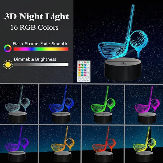 Golf Night Light, Golf Club Gifts, 3D Illusion Lamp with 16 Colors Changing, Timer, 4 Flash Modes and Dimmable, Men Boys Girls Room Decoration, Holiday Xmas Gifts