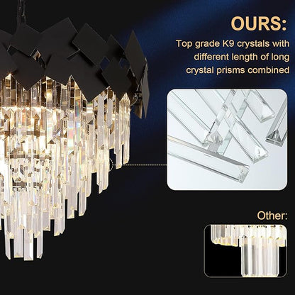 Black Crystal Chandelier Modern Round Chandelier Crystal Ceiling Pendant Light 24'' 5 Tiers Dining Room Chandelier over Table k9 Luxury Hanging Lamp Fixtures for Entryway Foyer Dining Room Bedroom