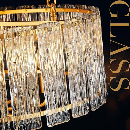 24" Modern Gold Crystal Chandelier Luxury 8-Light Round Drum Glass Chandelier Elegant Large Ceiling Light Fixture for Living Room, Dining Room, Bedroom, Foyer