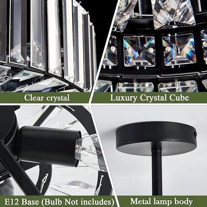 Piepooye 8 Lights Modern Large Crystal Chandelier Black Round Semi Flush Mount Ceiling Light Fixture Farmhouse Chandelier for Dinning Room Living Room Bedroom Hallway Entryway Kitchen