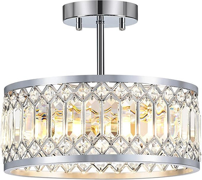 YURNYQ Crystal Ceiling Light Fixture, Modern Semi Flush Mount Ceiling Light, Chrome Lighting Ceiling Chandelier for Kitchen, Bedroom, Dining Room, Hallway, 3-Light, 12.2 Inch