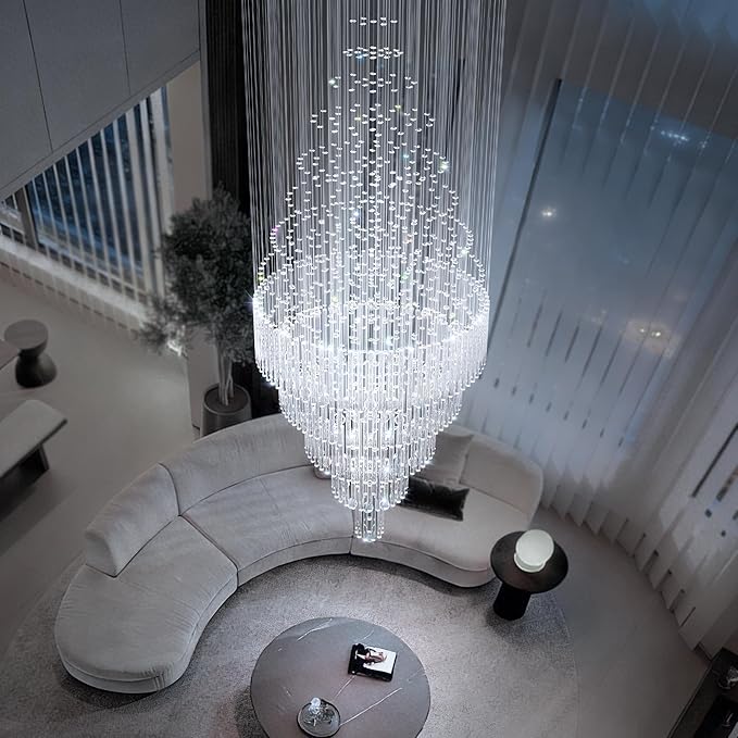 Flashing God 40''X120 High Ceiling Chandelier Crystal Raindrop Gold Chandeliers Staircase Large Chandelier Villa Entrance Foyer Pendant Light Foyer High Ceiling Light 15 GU10 Bulb Dimming