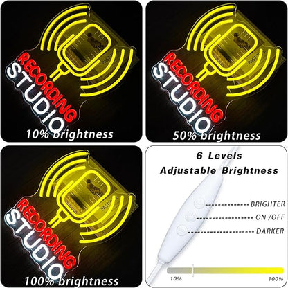 Recording Studio Neon Sign Microphone LED Light for Music Room Decor, Vintage Mic Wall Art for Home Studio Podcast Room, Singer Musician Gifts, Karaoke Bar Wall Decoration(12.2 * 14.5inch)