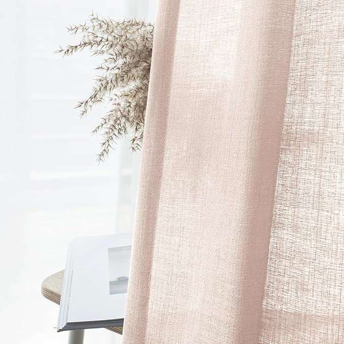 Melodieux Light Pink Semi Sheer Curtain Valance for Kitchen Cafe Small Windows Linen Rustic Rod Pocket Valance, 52 by 18 Inch, 1 Panel