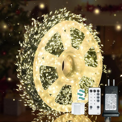 Fairy Lights Plug in 195Ft 3000LED Warm Christmas Garland Lights with Timer Remote Waterproof Firecracker Twinkle Cluster String Light for Bedroom Wreath Party Wreath Tree Decor Green Wire