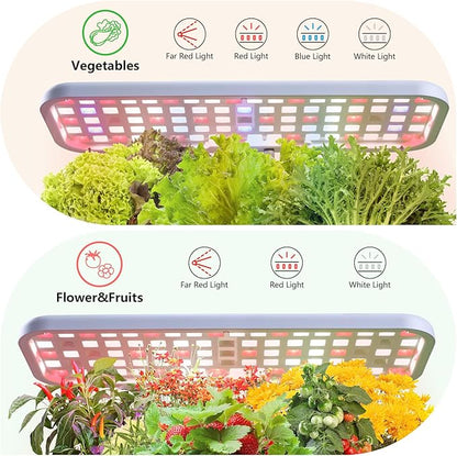 Indoor Garden Led Grow Light, Full Spectrum LED Grow Lamp for Indoor Plants with Intelligent Controller, Height Adjustable, Ideal for Home Desk Plant Lighting (Without Pots)(White, 16.5*6.5*4 inch)