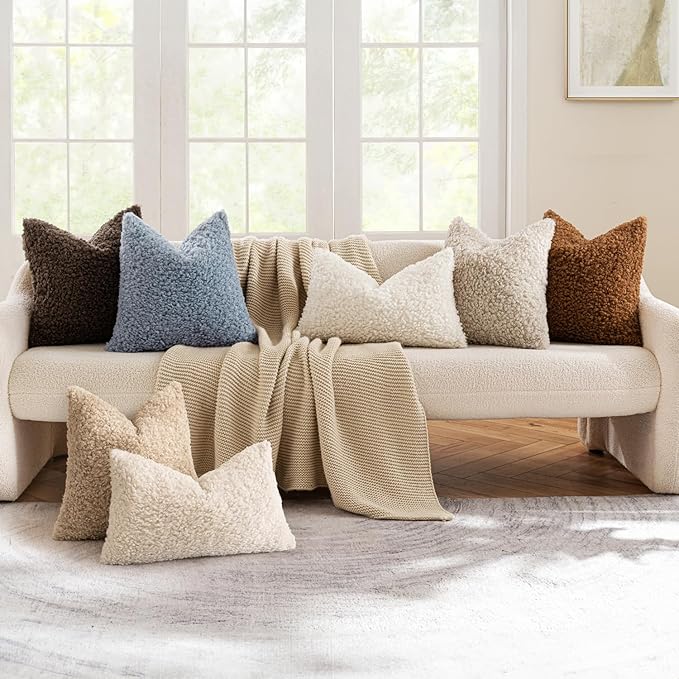 MIULEE Pack of 2 Throw Pillow Covers 22x22 Inch Neutral Light Beige Faux Fur Decorative Sherpa Pillow Covers Fuzzy Accent Soft Sheepskin Fleece Cushion Cases for Boho Home Decor Couch Living Room Bed