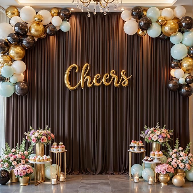 10x10ft Brown Backdrop Curtain for Wedding Parties Wrinkle Free Fabric Brown Drapes Backdrop Decoration for Baby Shower Birthday Photography Decoration 2 Panels, 5ft x 10ft