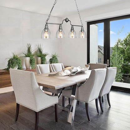 LOG BARN Large 32” Brushed Antique Silver Chandelier, Industrial Kitchen Island Pendant Lighting Fixture with Seeded Glass Shades for Dining Room, Bedroom, Foyer and Living Room