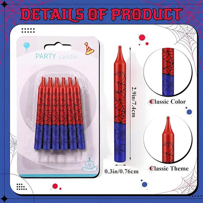 Conelist 12 Pcs Spider Themed Birthday Candles Cartoon Red Blue Birthday Decorations Movie Cake Toppers for Spider Themed Party Supplies