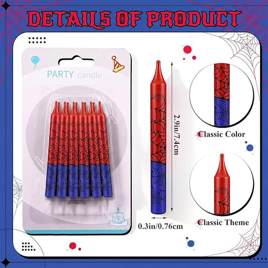 Conelist 12 Pcs Spider Themed Birthday Candles Cartoon Red Blue Birthday Decorations Movie Cake Toppers for Spider Themed Party Supplies