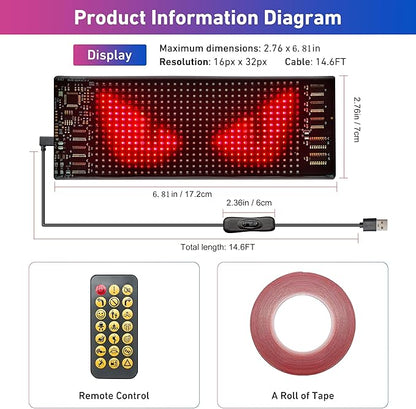 Mini LED Sign for Car - Devil Eyes Light for Motorcycle, Flexible Programmable 7"x3" LED Matrix Panel for Advertising & DIY Use,App & Remote Control