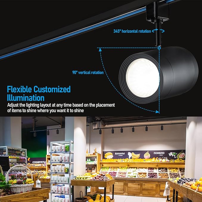 LEONLITE 8-Pack Retail Pro Series 17.5W LED H Track Lighting Heads, ETL, Commercial Dimmable H Track Light Heads for Store Shop Restaurants, CRI90 Track Lighting, 5CCT, Matte Black