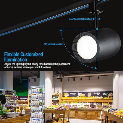 LEONLITE 8-Pack Retail Pro Series 17.5W LED H Track Lighting Heads, ETL, Commercial Dimmable H Track Light Heads for Store Shop Restaurants, CRI90 Track Lighting, 5CCT, Matte Black