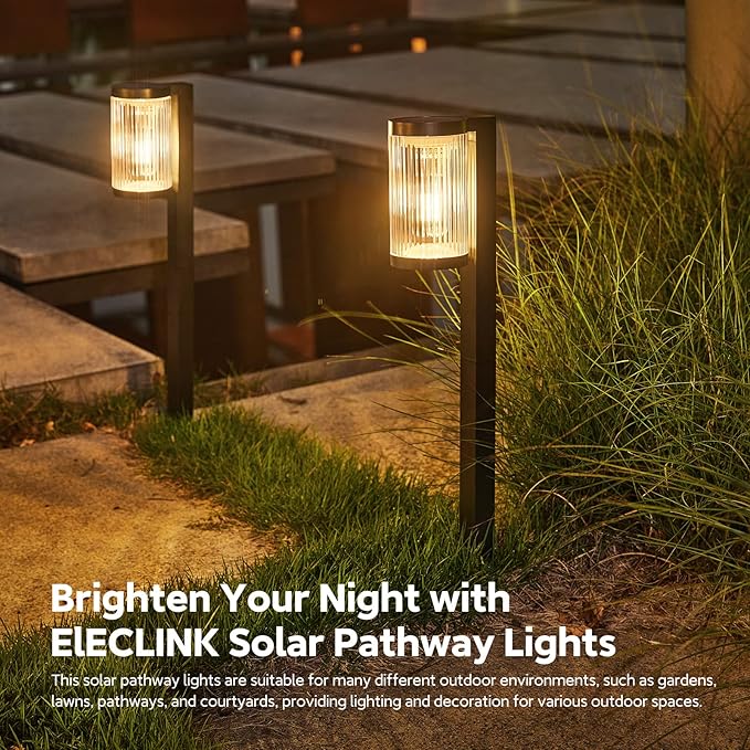 ELECLINK Solar Pathway Lights Outdoor, 2 Pack Upgraded Outdoor Solar Lights for Outside Super Bright Up to 12Hrs, IP65 Waterproof Solar Garden Lights for Sidewalk Driveway Decor Landscape Ligthting
