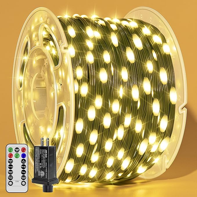 BrightChristmas Christmas Lights 1200 LED 394 FT, Waterproof Outdoor String Lights with Remote and Timer, Christmas Tree Lights with 8 Modes Dimmable, Fairy Lights for Holiday Decor (Warm White)