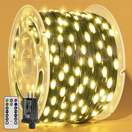 BrightChristmas Christmas Lights 1200 LED 394 FT, Waterproof Outdoor String Lights with Remote and Timer, Christmas Tree Lights with 8 Modes Dimmable, Fairy Lights for Holiday Decor (Warm White)