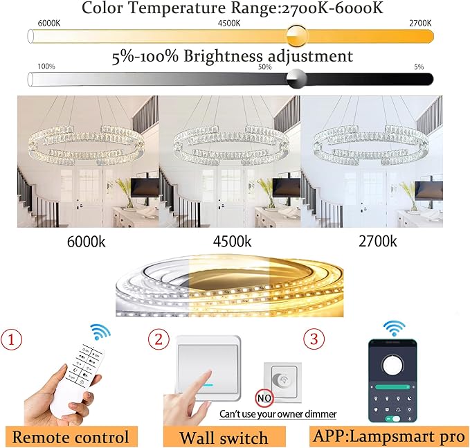 Modern32 in Crystal Ring Chandeliers for Living Room Dinning Room DIY Crystal Ring Pendant Light Dimmable 3000k-6000k