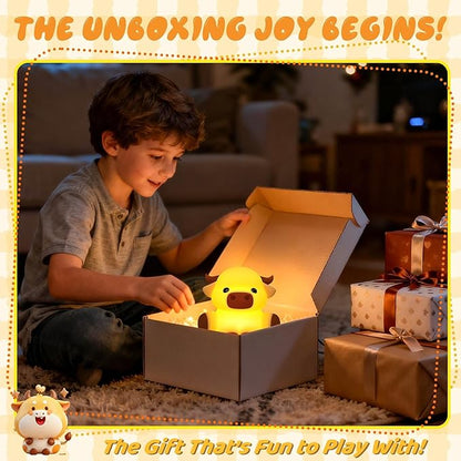YuanDian Highland Cow Night Light, Squishy Silicone Lamp.Rechargeable, Dimmable with Timer, Touch Control Bedside Nightlight for Home and Desk Decor
