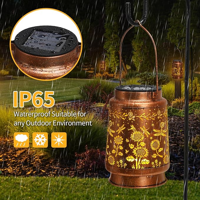 Dragonfly Solar Lanterns Outdoor Waterproof,Garden Decor Metal Hanging Decorative Solar Lights,Mothers Day Gifts,Birthday Gifts for Women Mom Grandma,Gardening Gifts for Yard,Patio, Lawn,Tabletop