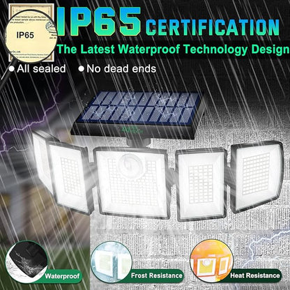 Solar Lights Outdoor Waterproof Motion Sensor - 416 LEDs 3000 Lumens Super Bright 3 Brightness 3 Modes 2400mAh 360° Illumination 32ft Solar Flood Security Light for Outside (1, 13.7x4.3x5inch)