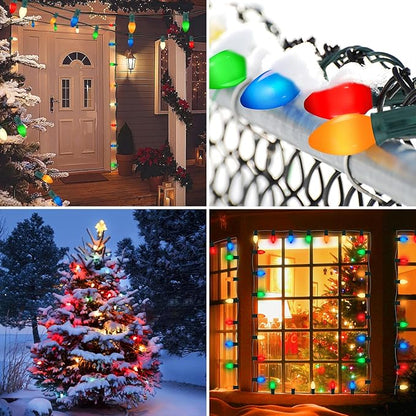 50FT C7 LED Multicolor Christmas Lights, Outdoor String Lights with 55 Multicolor LED Ceramic Bulbs(5 spare), Vintage Christmas Lights for Indoor Outdoor Xmas Tree Home Party Decorations, Green Wire