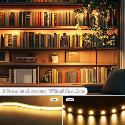 LED Strip Lights 6ft, Warm White COB LED Light Strip USB Powered, Dimmable 2700K CRI92+, Cuttable Flexible TV Backlight for Cabinet Bedroom Kitchen