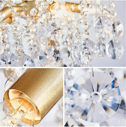 WUZUPS 5-Light Crystal Chandelier Pendant Ceiling Light Modern Lighting Fixture for Bedroom Hallway Bar Kitchen Bathroom, H 20.3" W17.1, E12 Base, Gold