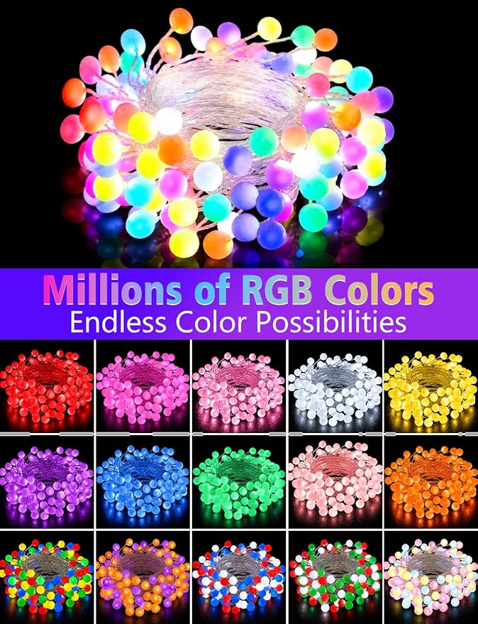 echosari Smart 4th of July Lights Plug in, 10FT 60 LED Color Changing Globe Fairy Lights RGB Built in Chip with App Remote Control, Firecracker String Lights for Indoor Bedroom Party Holiday Decor