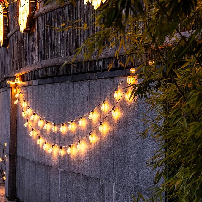 50 FT Outdoor Patio Lights String, 17+2 Shatterproof LED Bulbs Waterproof Hanging Lights Plug in, Fence Balcony Camping Backyard Garden Porch Bistro Cafe Decor with 2700K Warm White
